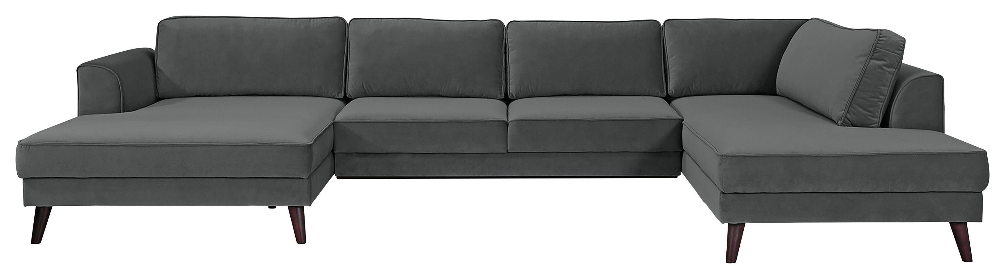 Wohnlandschaft Lumber Jack Anthrazit Velours - Wengefarben/Anthrazit, MODERN, Textil (201/348/169cm) - Trendmanufaktur