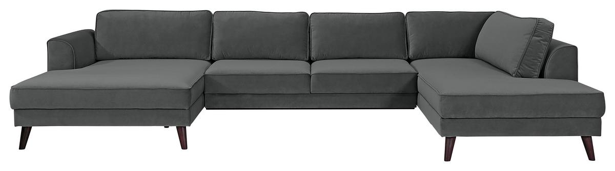 Wohnlandschaft Lumber Jack Anthrazit Velours - Wengefarben/Anthrazit, MODERN, Textil (201/348/169cm) - Trendmanufaktur