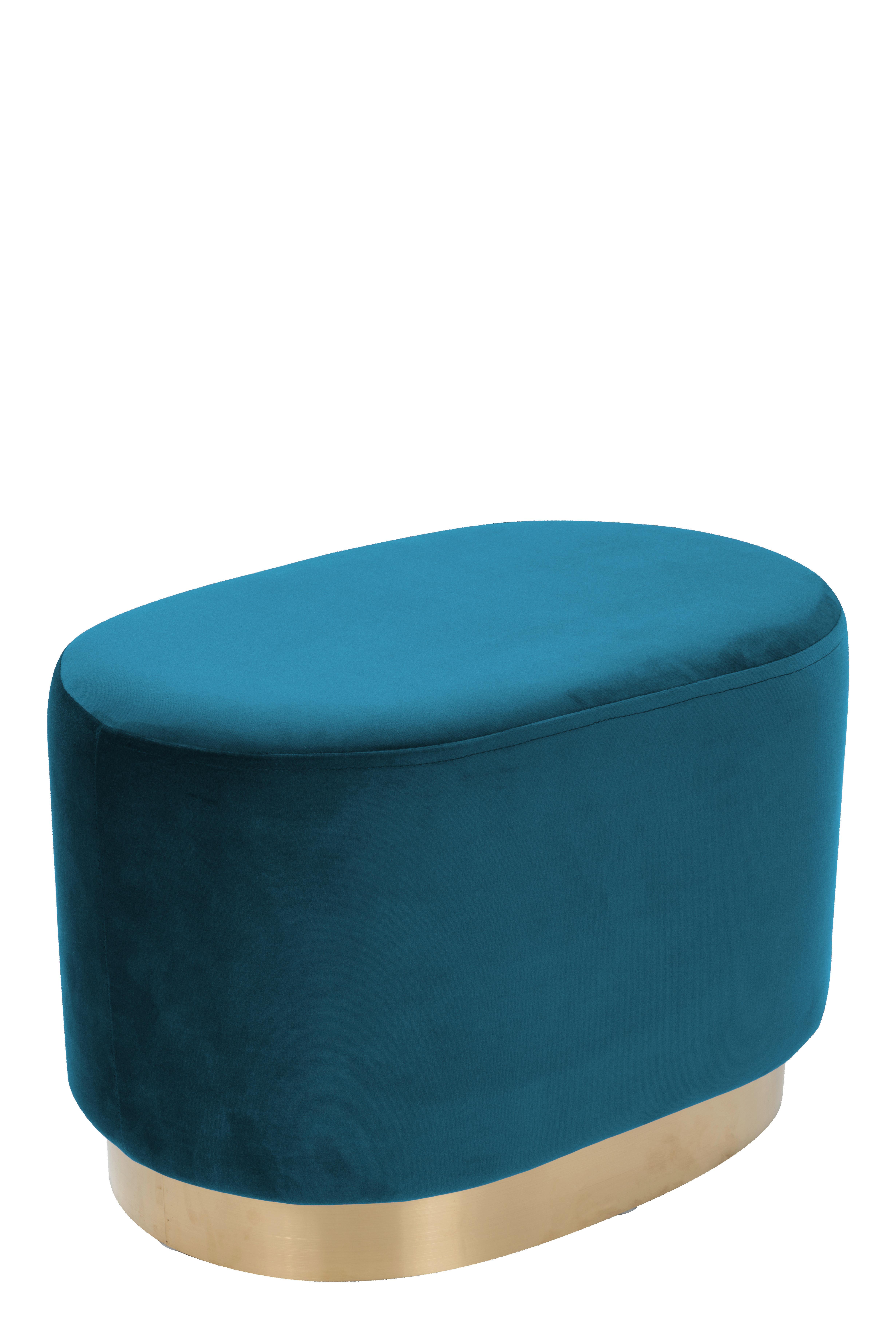 Taburet zamat modrý - petrolejová/zlatá, Basics, drevo/kompozitné drevo (35,5/43/55cm)