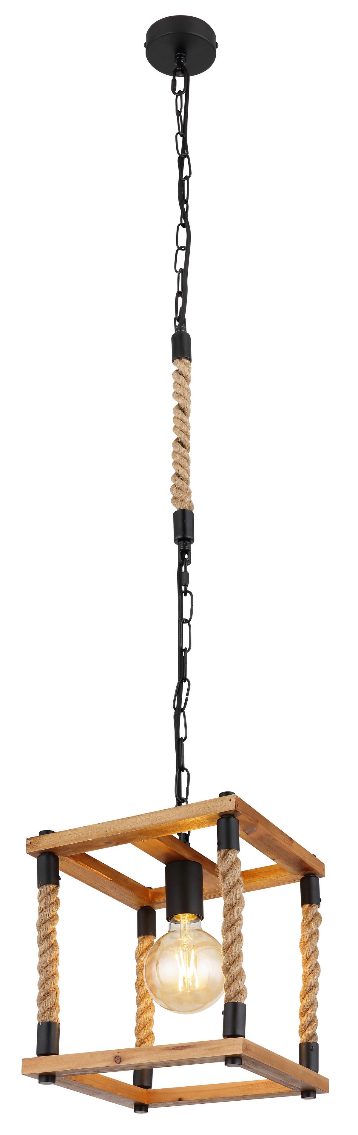 Hängeleuchte 15691h - Schwarz/Braun, Natur, Naturmaterialien/Holz (25/25/120cm) - Globo