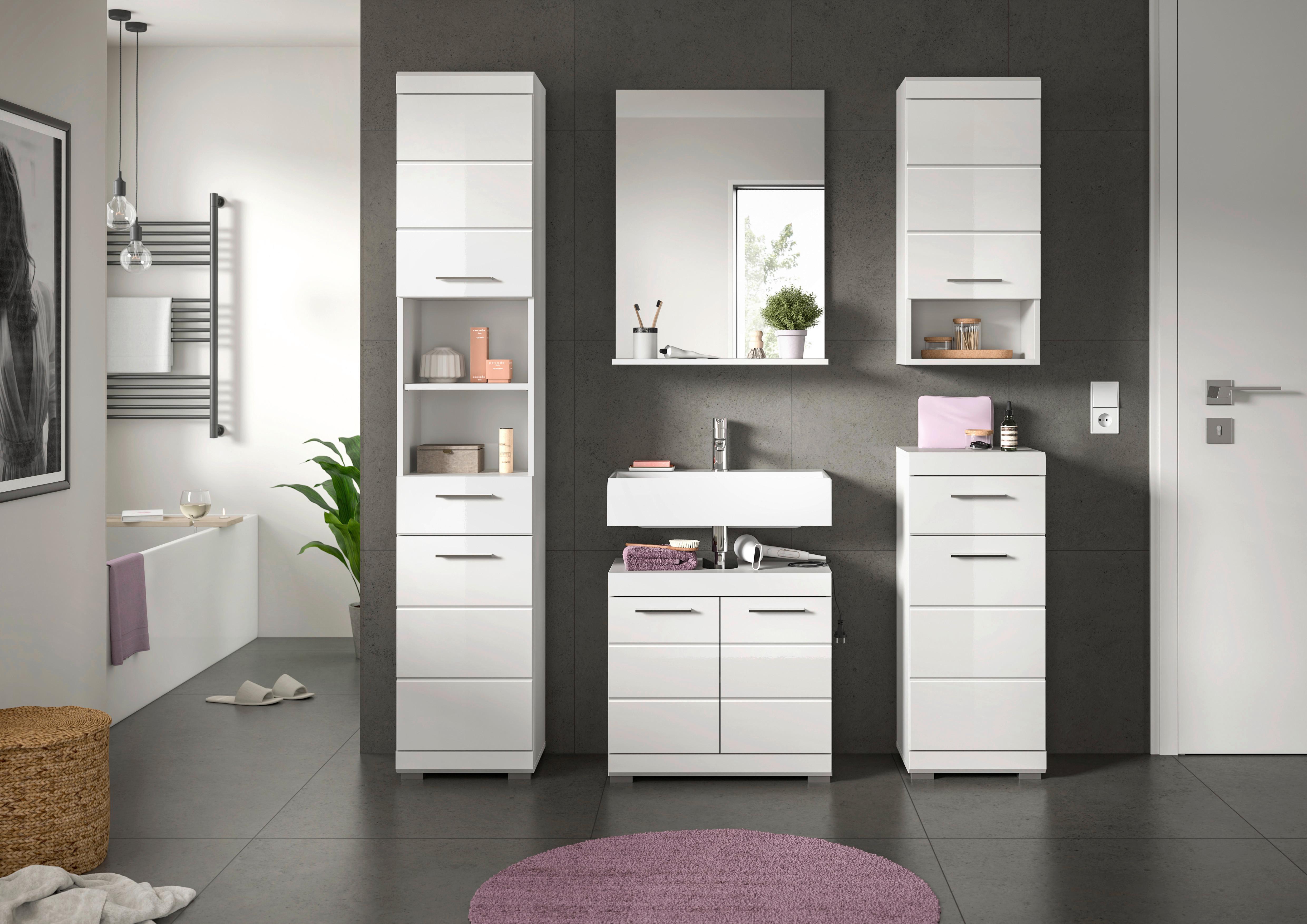 Badezimmer Scout Weiß B: 134 Cm - Weiß Hochglanz/Silberfarben, MODERN, Glas/Holzwerkstoff (134cm) - MID.YOU
