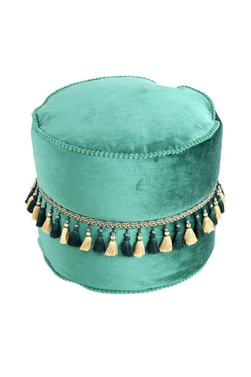 Pouf Taj Mahal DxH: 45x38 cm Samt Grün mit Reißverschluss - Goldfarben/Grün, LIFESTYLE, Textil (45/38/45cm) - Kayoom