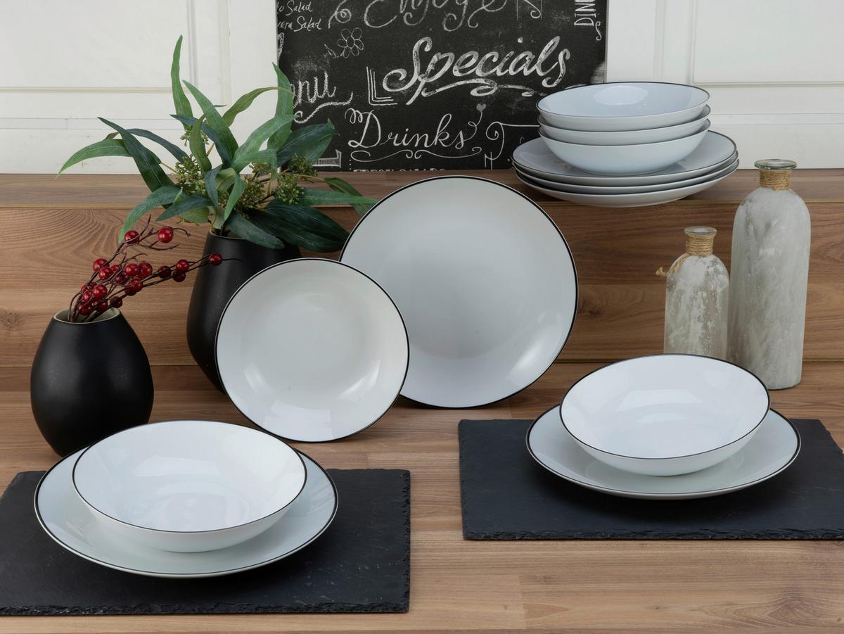 Jedálenský servis biela/čierna  12-dielna - čierna/biela, Basics, keramika (30,5/26/31cm) - Creatable