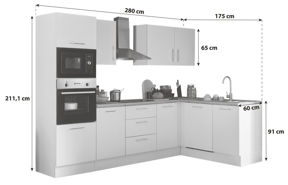 Eckküche Turin Schwarz/eiche Dekor 280x175 Cm - Schwarz/Eiche Artisan, Basics, Holzwerkstoff (280/175cm) - MID.YOU