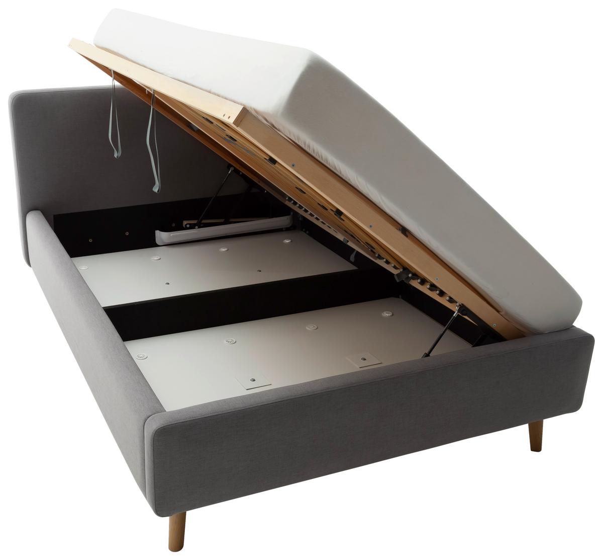 Polsterbett Mattis 140x200cm Hellgrau, Inkl. Bettkasten - Eichefarben/Hellgrau, Design, Holz/Textil (140/200cm) - Livetastic