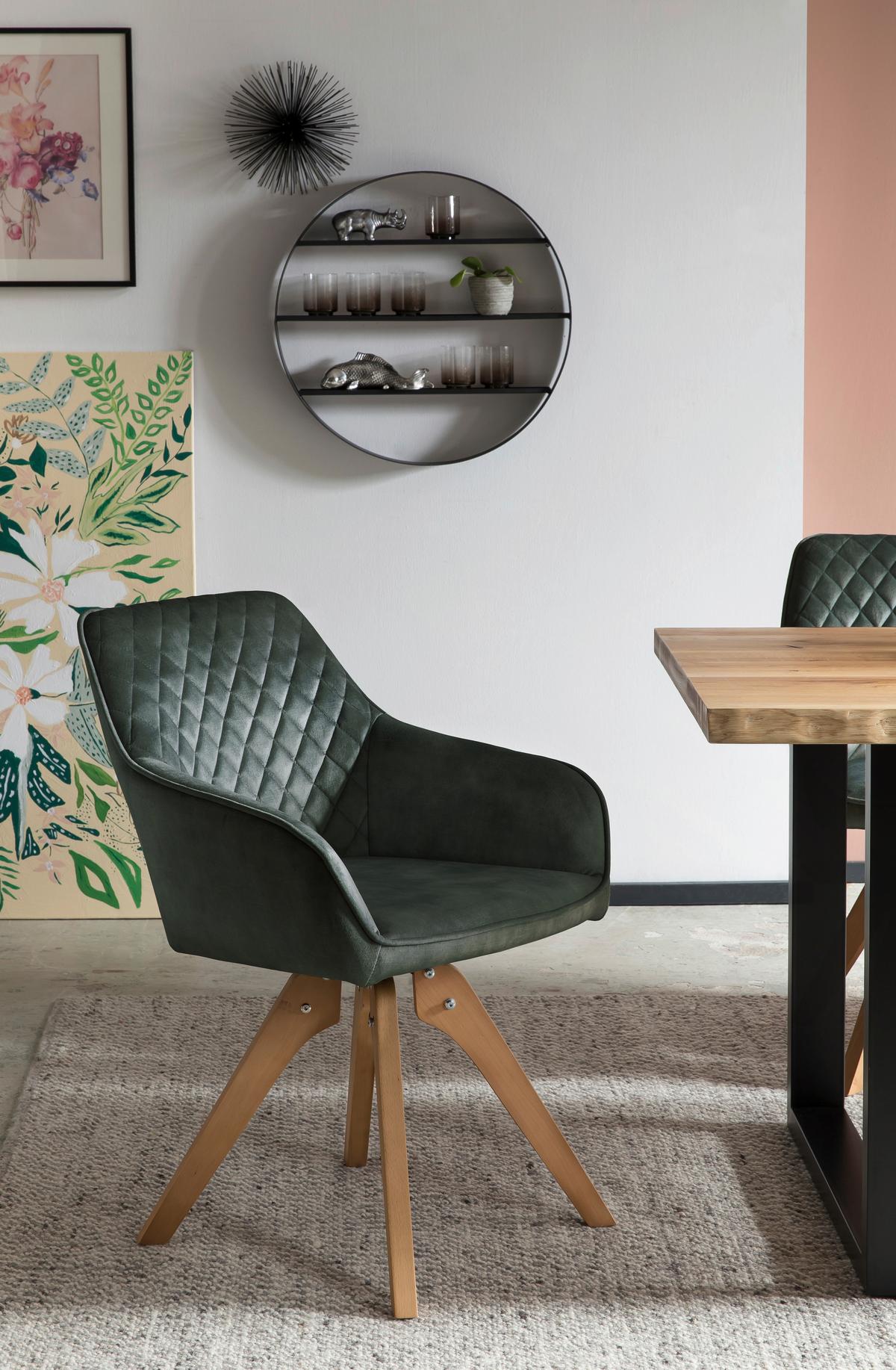 Armlehnstuhl Dunkelgrün B: 59 Cm - Dunkelgrün/Eichefarben, MODERN, Holz/Textil (59/85/61cm) - Livetastic