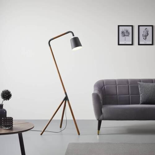 Stojící svítidlo PIPER - černá, Moderní, kov/dřevo (63/62/169cm) - Bessagi Home