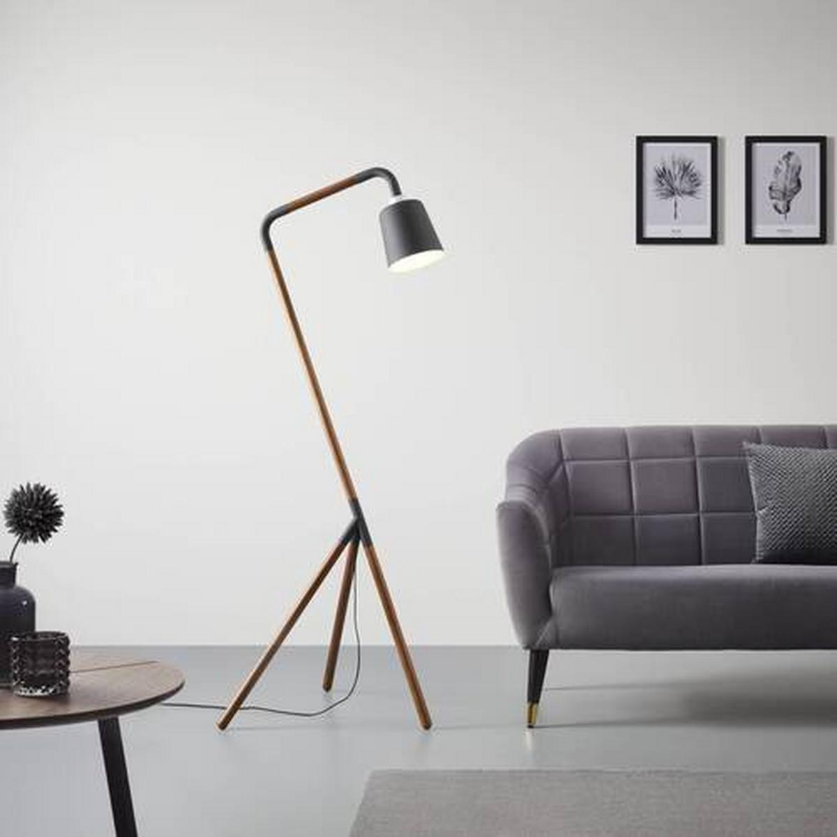 Stojící svítidlo PIPER - černá, Moderní, kov/dřevo (63/62/169cm) - Bessagi Home