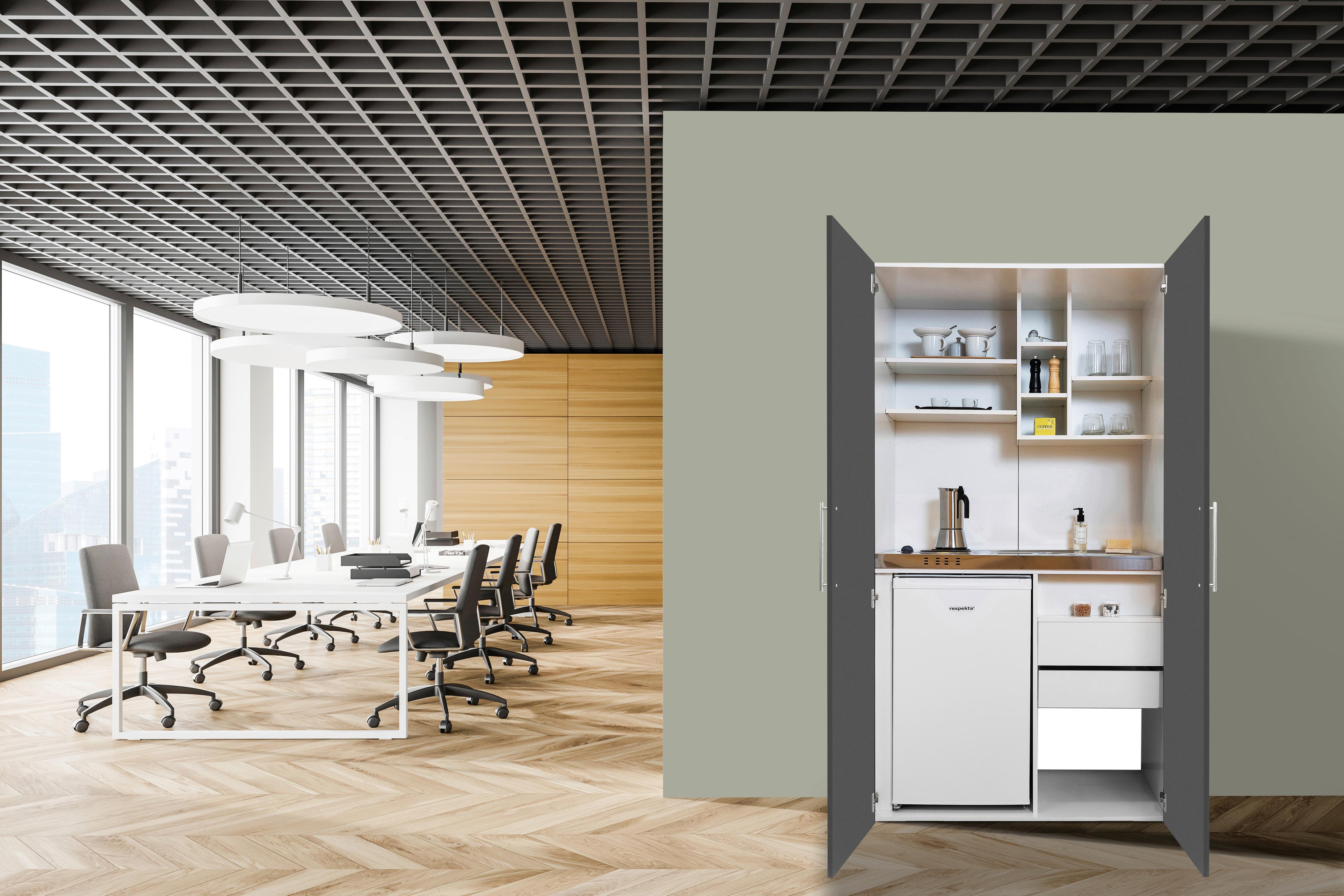 Schrankküche mit Kühlschrank + Kochfeld 104 cm Modern - Weiß/Grau, MODERN, Holzwerkstoff/Metall (104/193/67cm) - Respekta