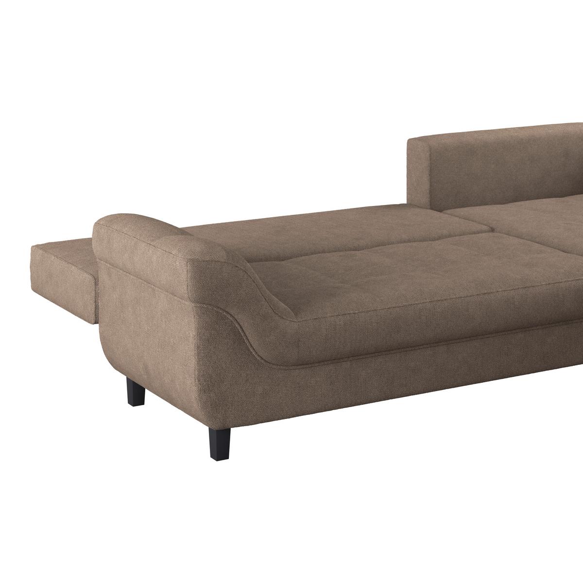 Ecksofa Mit Schlaffunktion & Bettkasten Mendoza Braun - Schwarz/Braun, Design, Textil (309/197cm) - Ondega