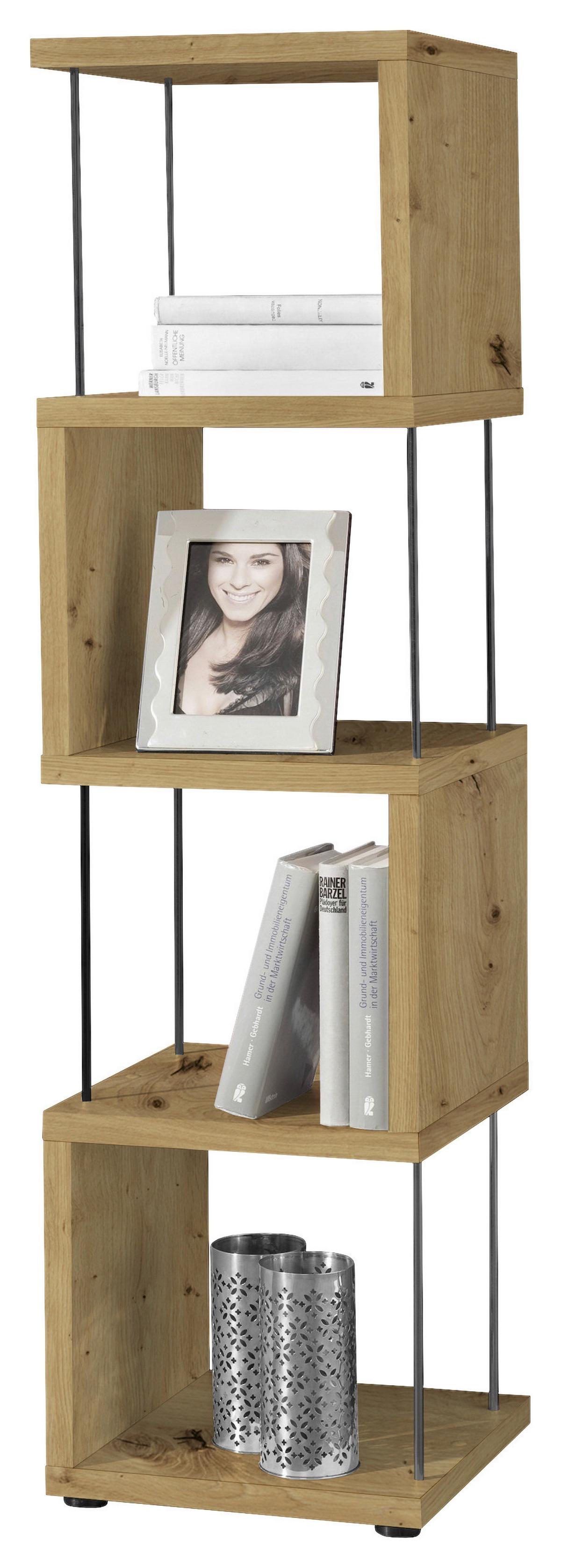 STOJACÍ REGÁL STICKS - čierna/farba duba, Modern, kompozitné drevo/plast (33/126/33cm) - Mömax