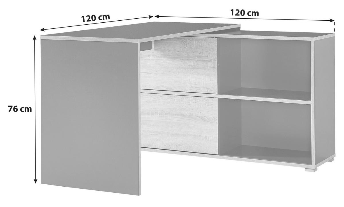 Eckschreibtisch mit Stauraum B 120 H 76 cm Slide, Anthrazit - Anthrazit/Sonoma Eiche, Design, Holzwerkstoff (120/120/76cm) - Germania