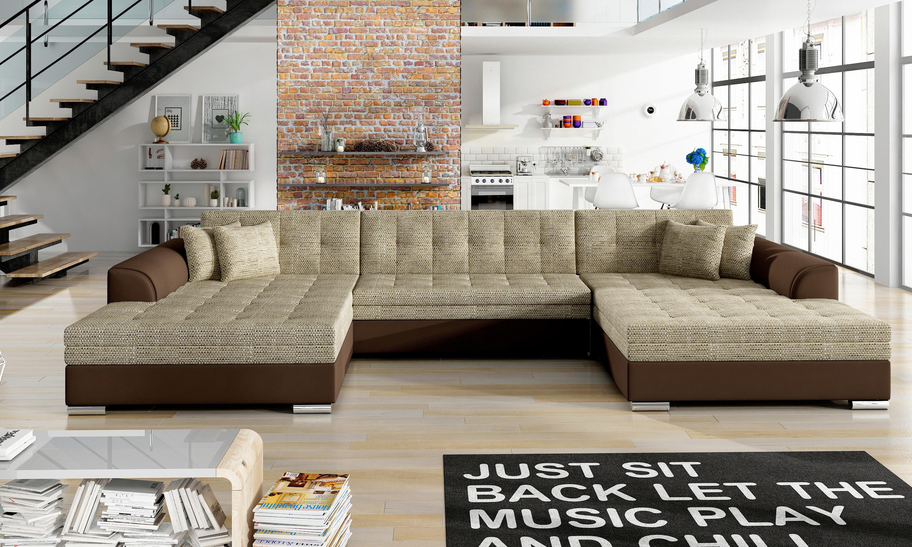 Wohnlandschaft Vento Hellbraun /Rotbraun U: 165x359x165 cm - Chromfarben/Hellbraun, Design, Textil (165/359/165cm) - MID.YOU