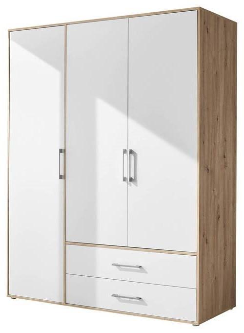 Šatní skříň LEMBO - bílá/dub artisan, Konvenční, kompozitní dřevo/plast (155/195/60cm)