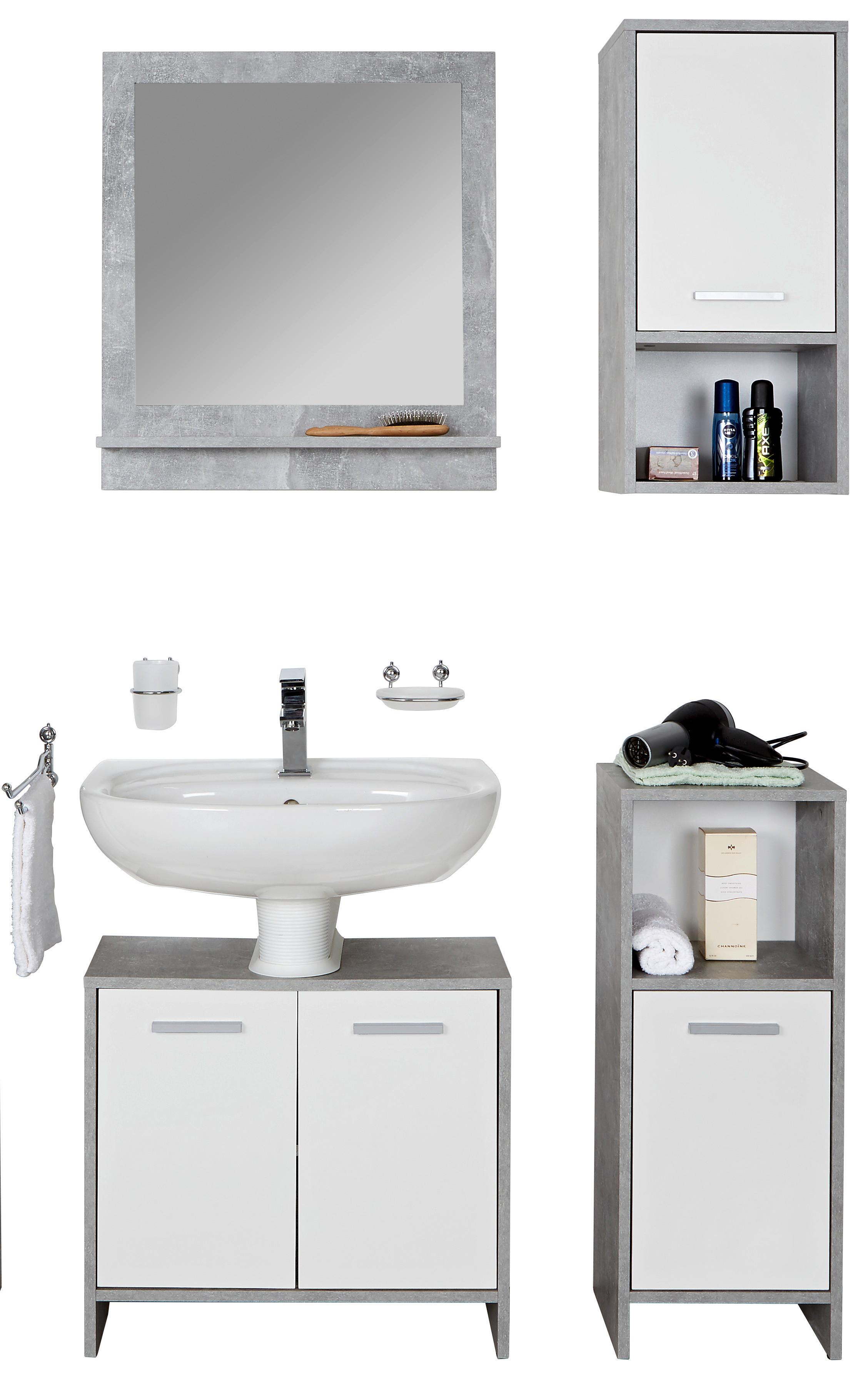 Badezimmer Attack Weiß/Betonoptik 4-Teilig - Hellgrau/Weiß, MODERN, Holzwerkstoff (92,4/190/28cm)