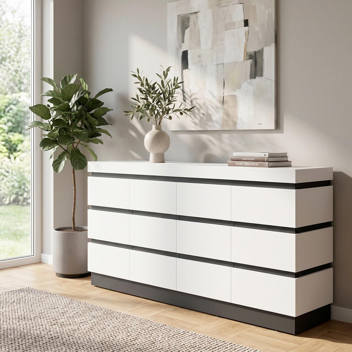 Sideboard Campania Anthrazit, Weiß B: 201,2 cm - Anthrazit/Weiß, Trend, Holzwerkstoff (201,2/92,5/45cm)