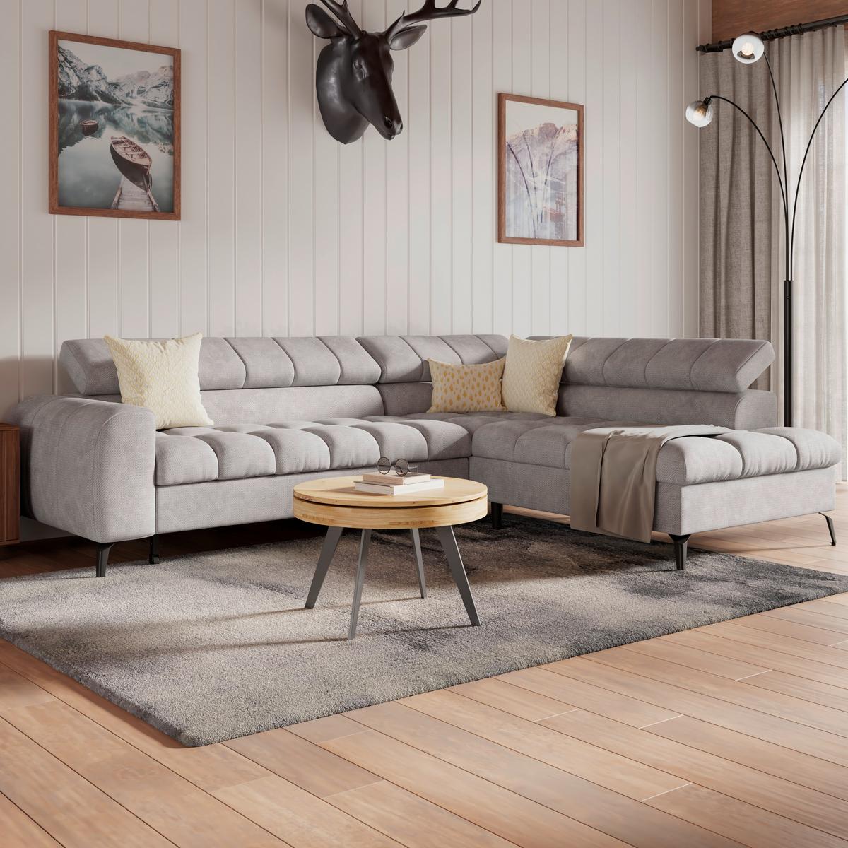 Ecksofa Volf Rechts New Hellgr Mit Schlaffunktion, 261x203 Cm - Hellgrau/Schwarz, Trend, Textil (261/203cm)