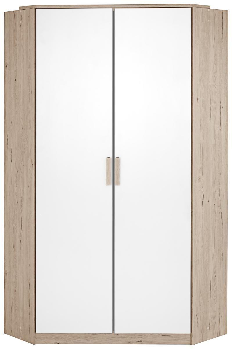 Rohová šatníková skriňa CARIBA - biela/farba duba, Design, kompozitné drevo/plast (95/198cm) - MID.YOU