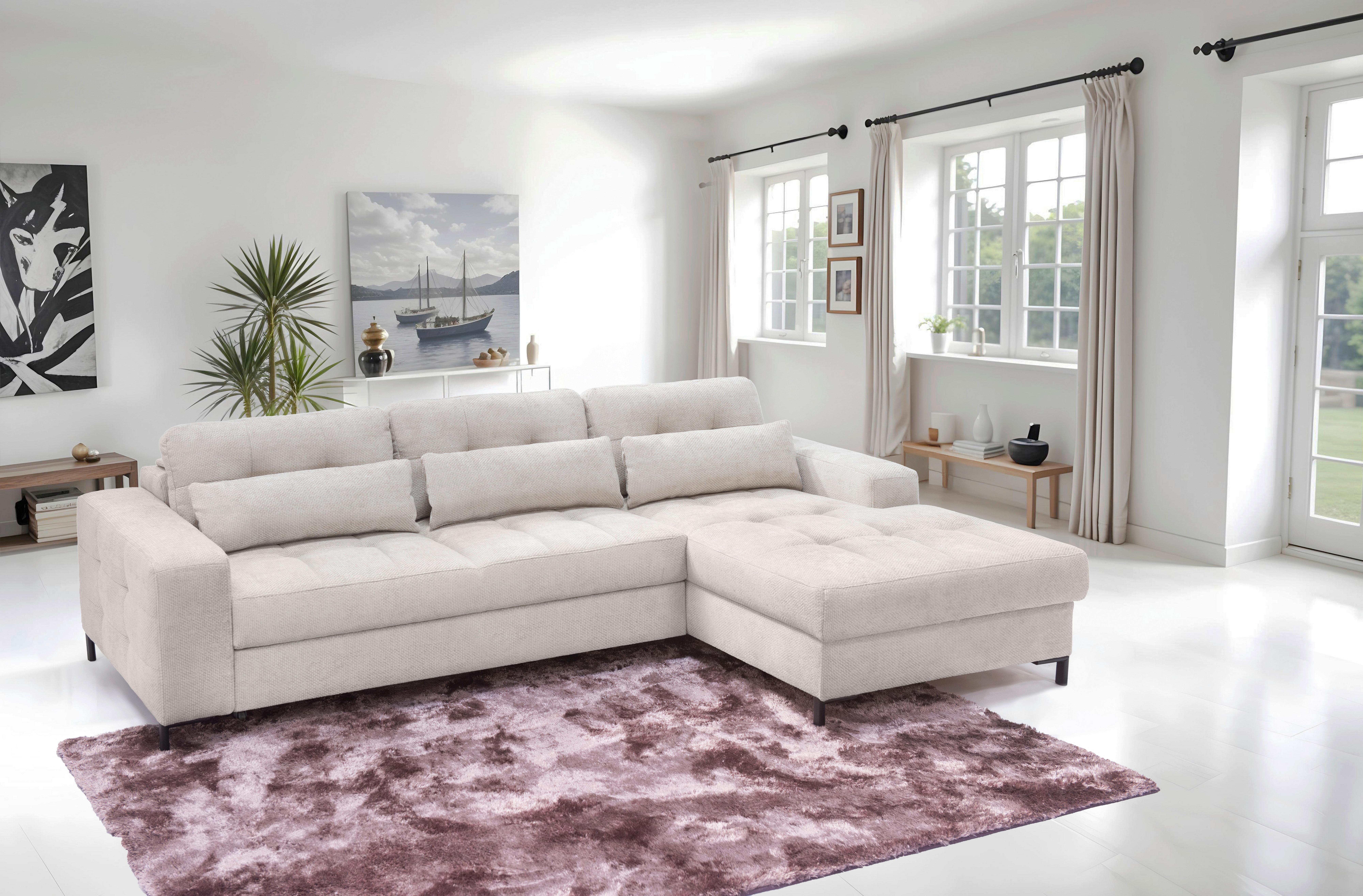 Ecksofa Bonito Beige, Schenkel: 255x176 cm - Beige/Schwarz, Design, Textil (260/176cm) - Livetastic