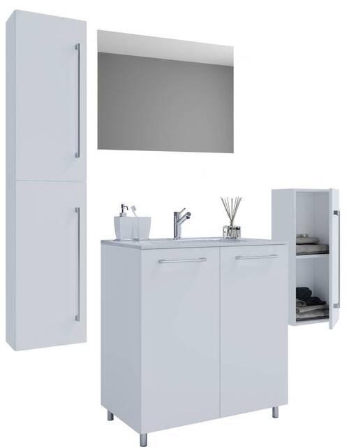 Badezimmer Gilos 5-Teilig Weiß B: 126 cm - Alufarben/Weiß, MODERN, Keramik/Holzwerkstoff (126cm) - MID.YOU