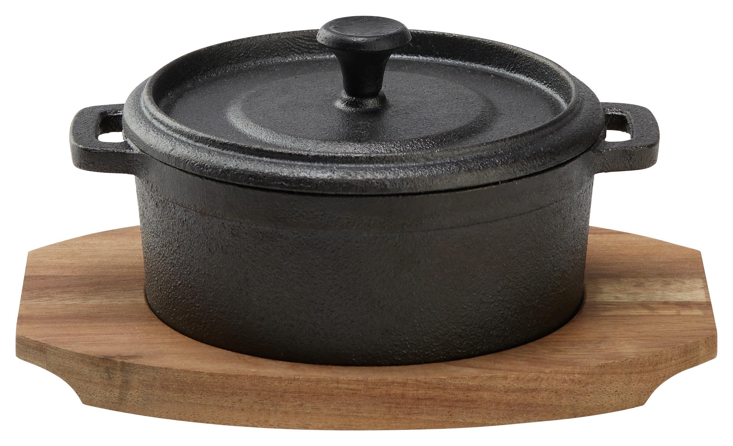 Litinový hrnec Gourmet-M, 0,54l - černá/přírodní barvy, Konvenční, kov/dřevo (19/14/9,5cm) - Mömax