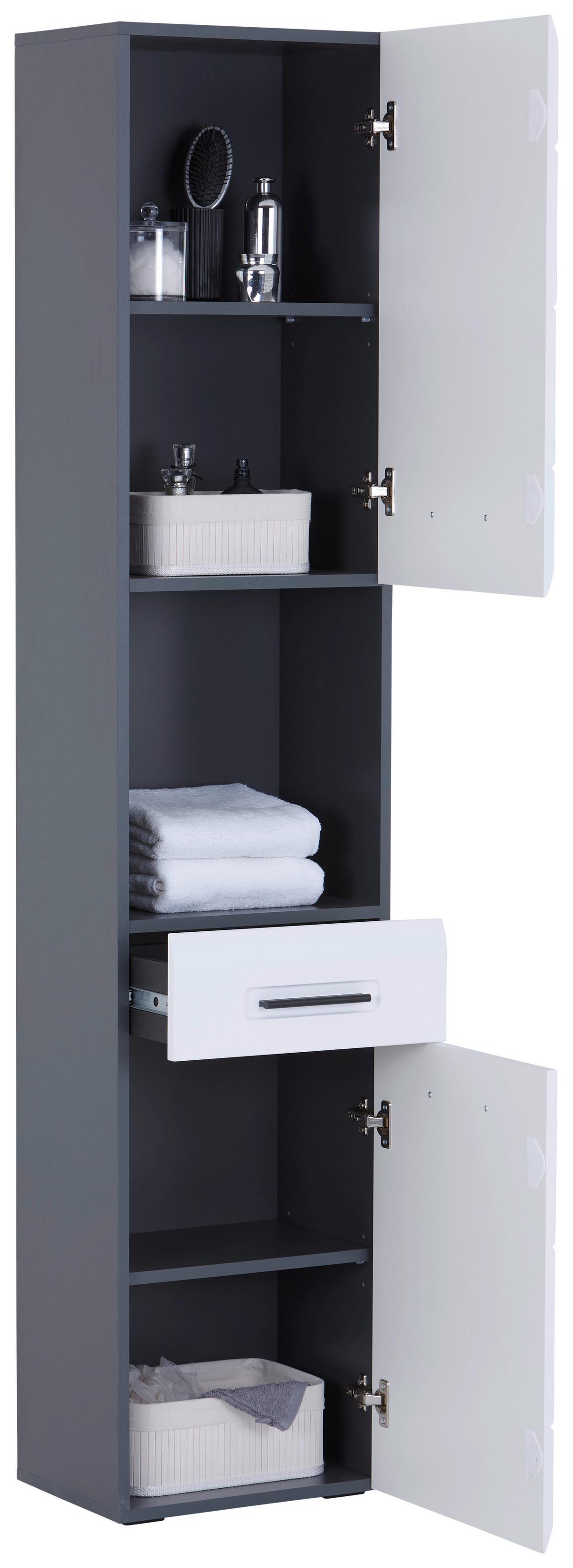 Badezimmer Hochschrank Pearl New Snol 117 BxH 40x188,5 cm - Anthrazit/Weiß, KONVENTIONELL, Holzwerkstoff (40/188,5/29,6cm)