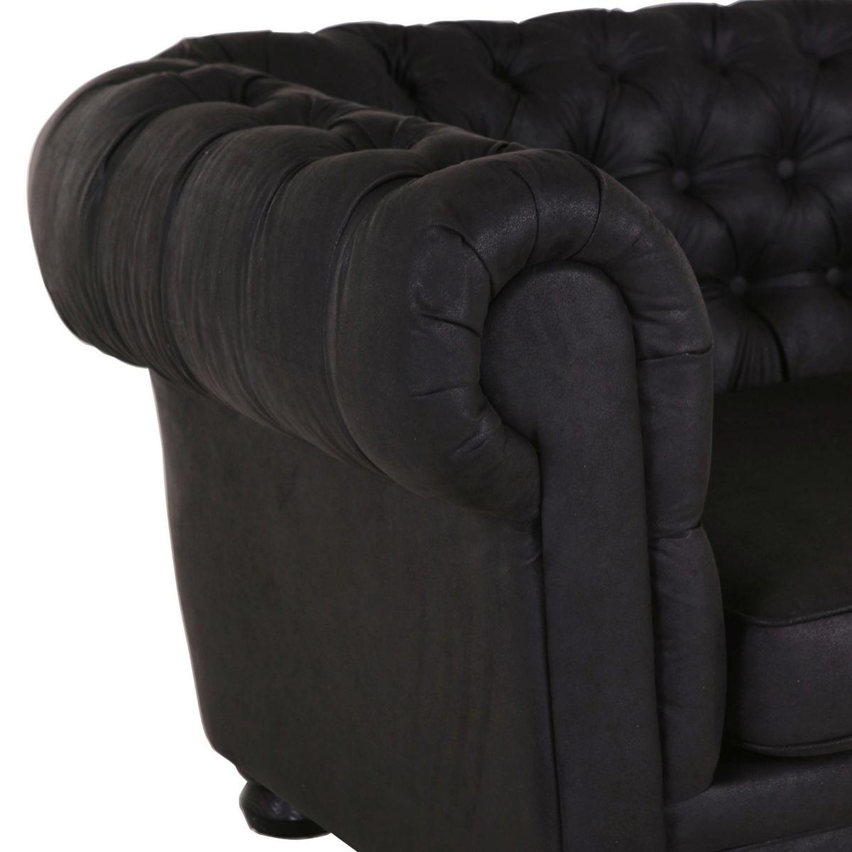 Chesterfield-Sofa Slopes Dunkelgrau 3-Sitzer - Dunkelgrau/Dunkelbraun, KONVENTIONELL, Textil (203/79/93cm) - Livetastic