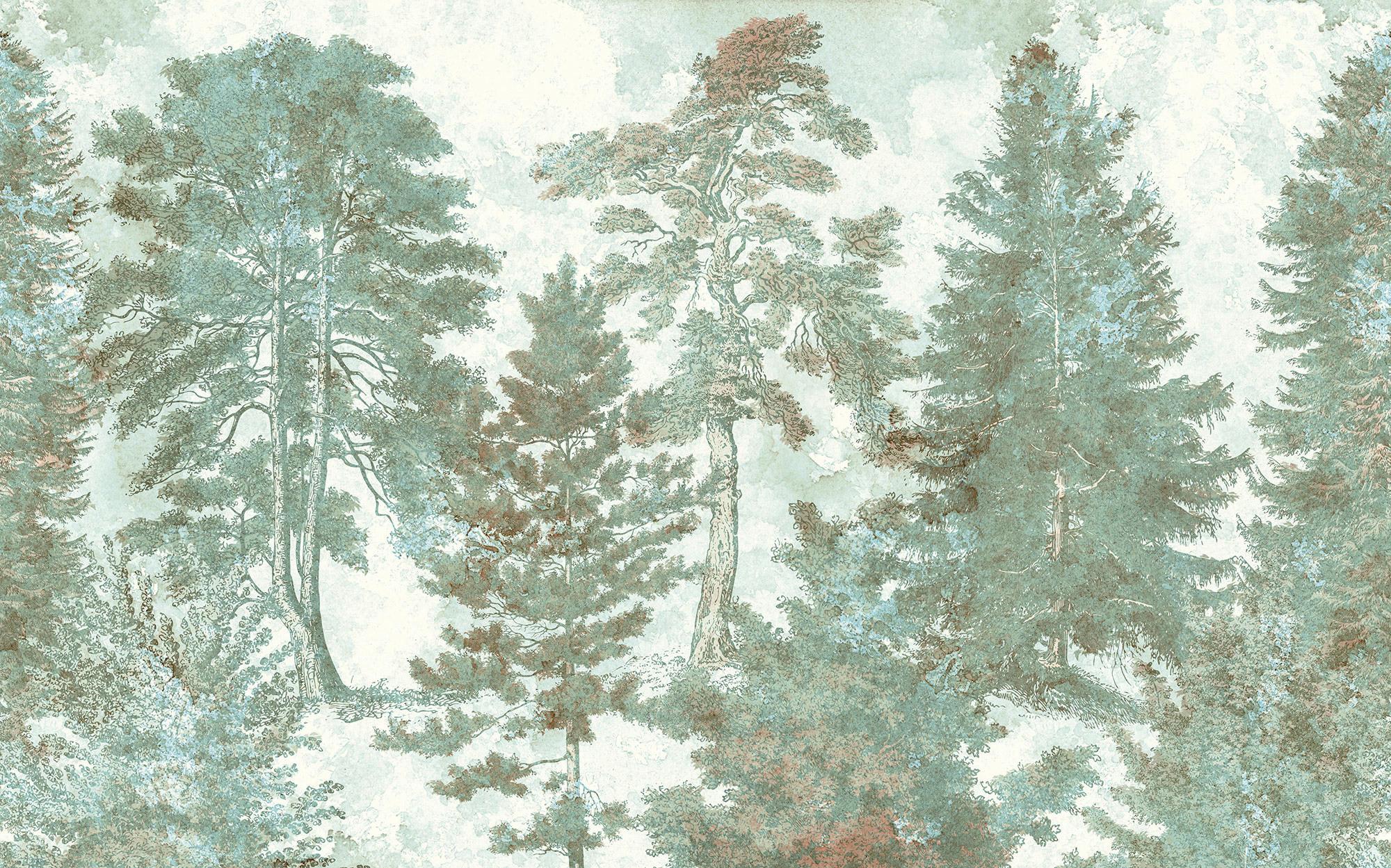 Vliestapete Pale Panoramic - Weiß/Grün, Basics (400/250cm) - Komar