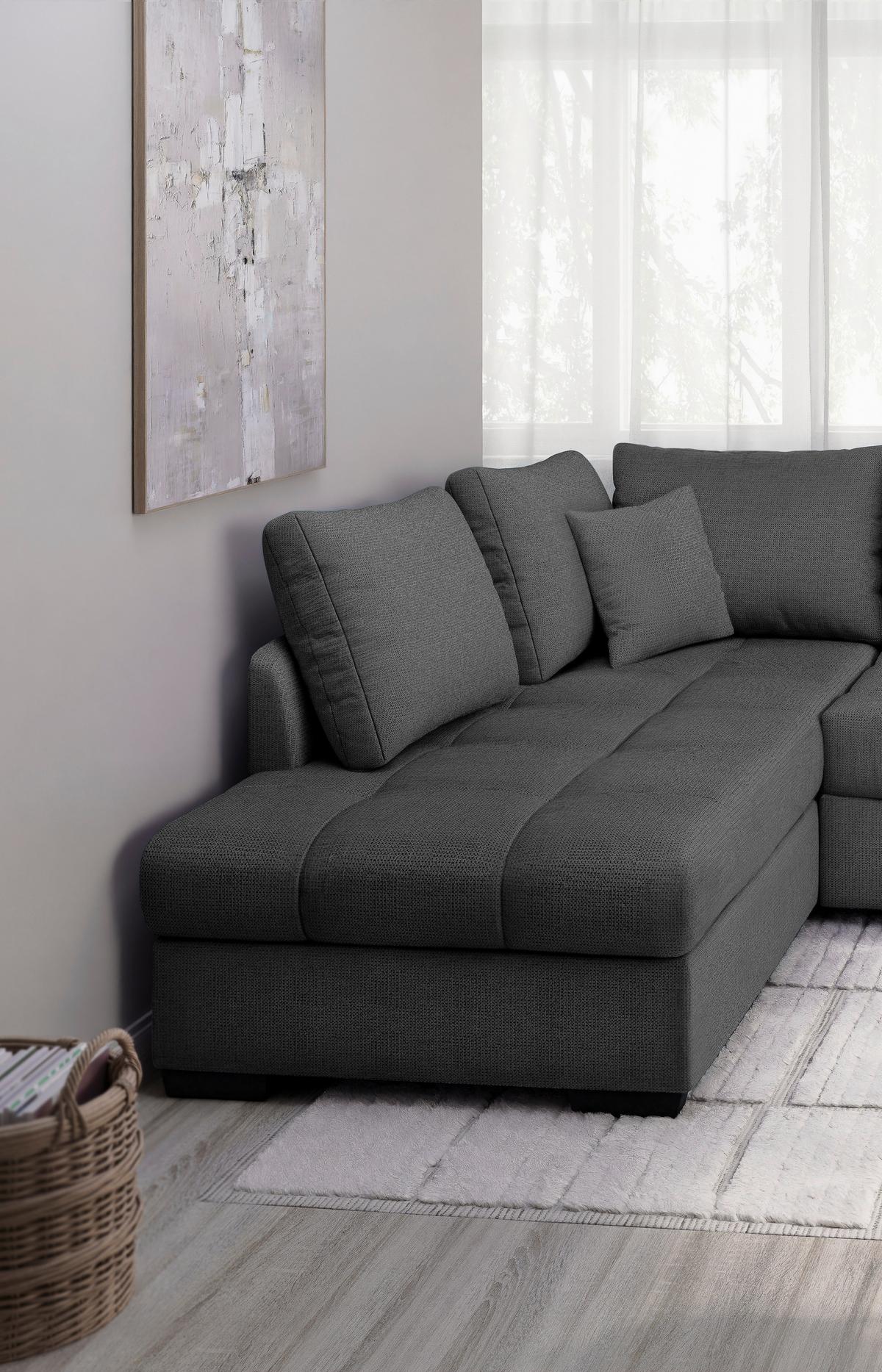 Eckschlafsofa Alvito Anthrazit S: 202x298 Cm - Anthrazit/Schwarz, MODERN, Textil (202/298cm) - MID.YOU