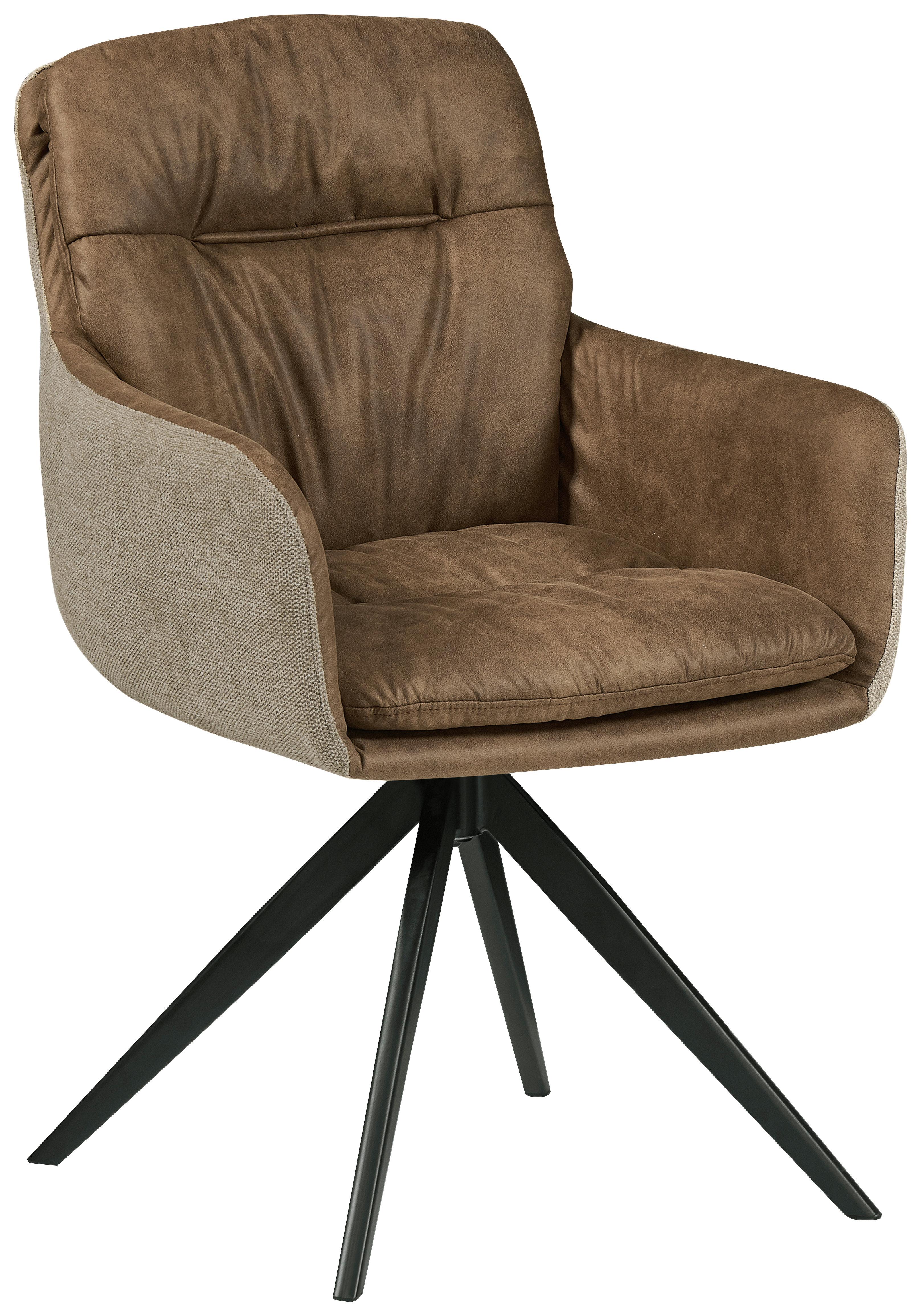 Armlehnstuhl Dian 125 - Schwarz/Braun, MODERN, Textil/Metall (57/87/64,5cm) - Kayoom