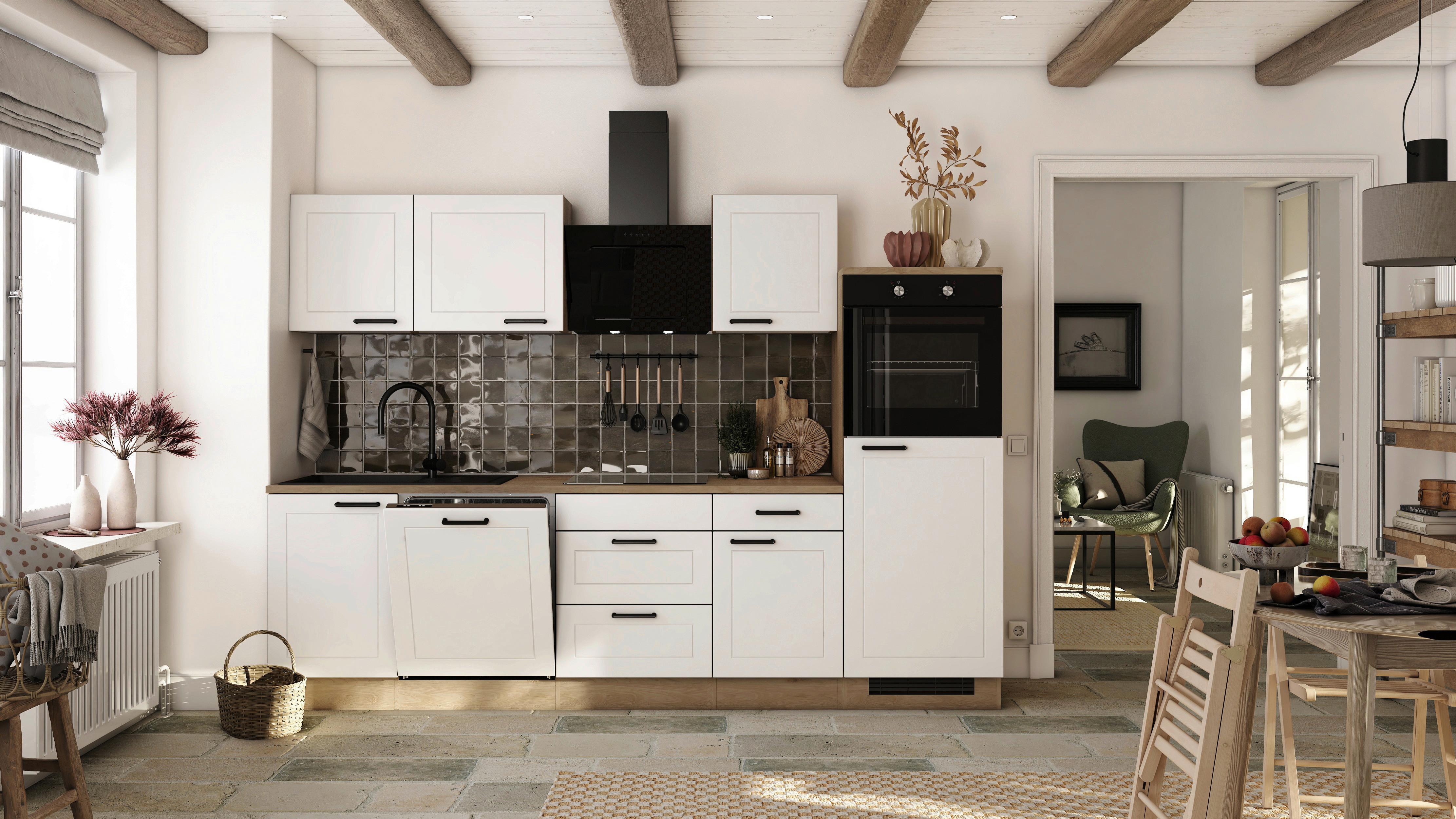 Küchenblock Julia Eiche Dekor/Weiß B: 280 cm - Eichefarben/Weiß, Basics, Holzwerkstoff (280cm) - FlexWell