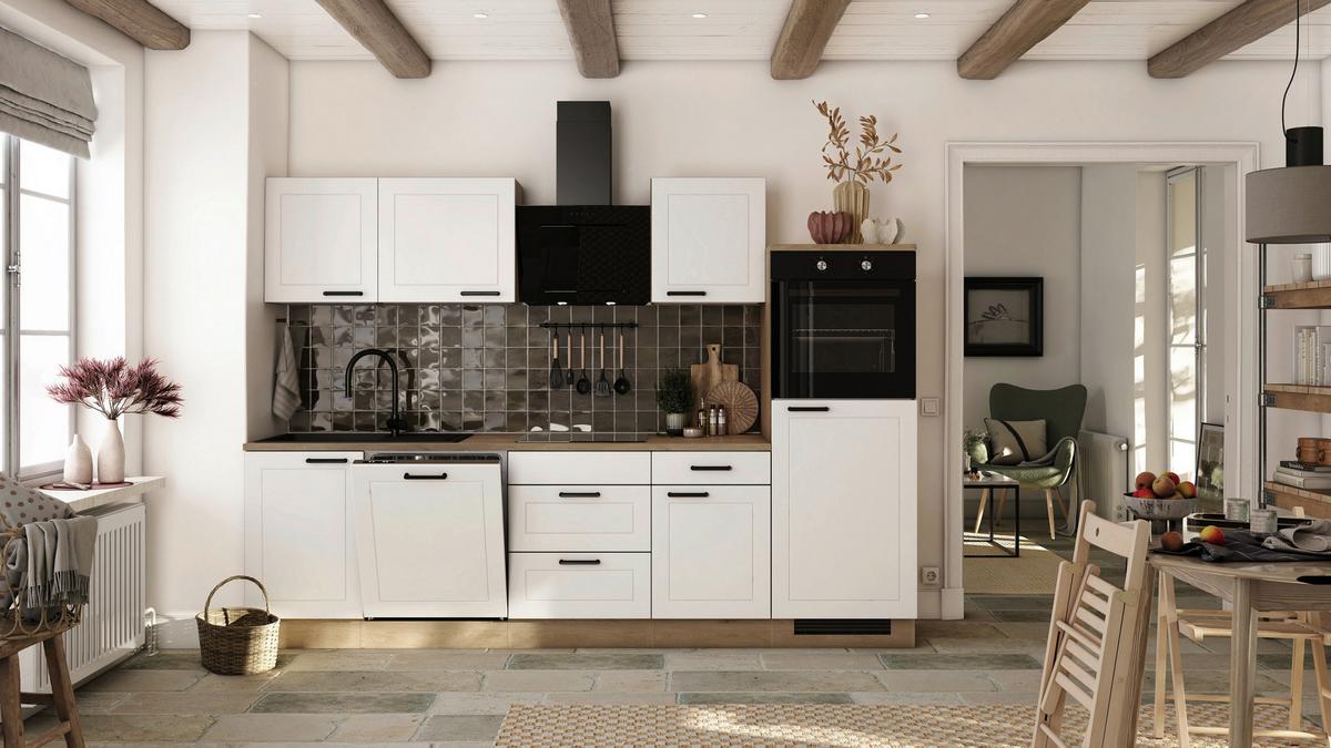 Küchenblock Julia Eiche Dekor/Weiß B: 280 cm - Eichefarben/Weiß, Basics, Holzwerkstoff (280cm) - FlexWell