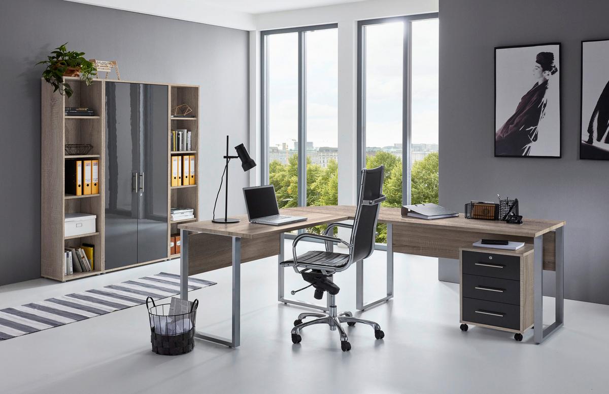 Büro Office Edition Eiche Dekor/anthrazit - Anthrazit Hochglanz/Sonoma Eiche, MODERN, Holzwerkstoff - MID.YOU