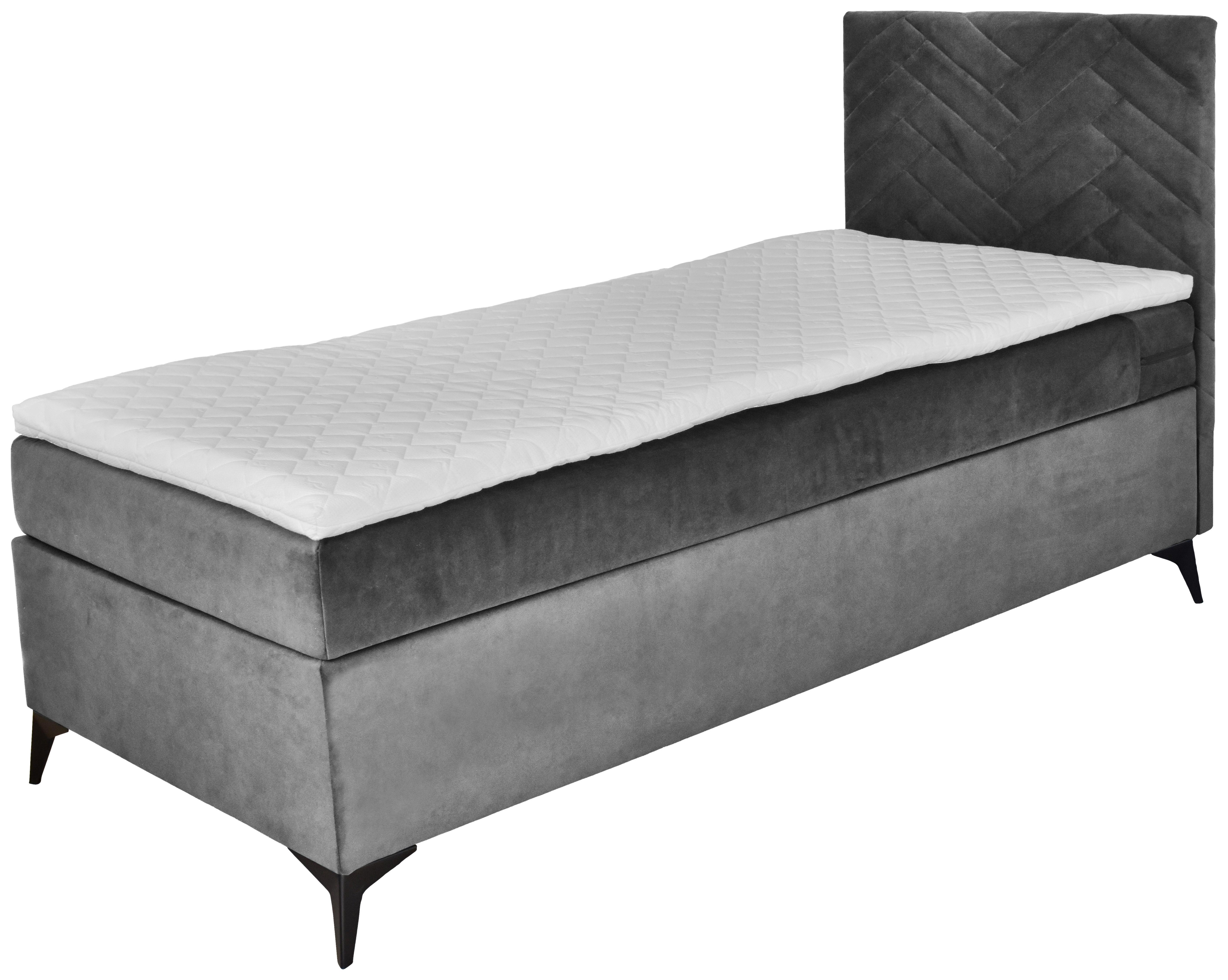 Boxspringbett mit Topper 90x200 cm Evan - Schwarz/Grau, Basics, Holz/Textil (90/200cm) - P & B