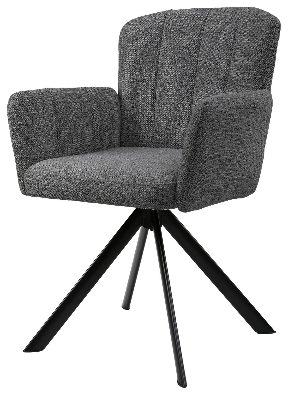 Otoční židle s područkami NORA šedá - šedá/černá, Moderní, kov/dřevo (61/87/65cm) - Premium Living