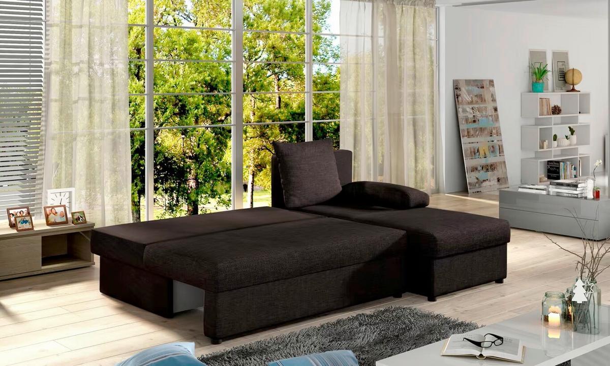 Ecksofa Gino Dunkelbraun S: 201x143 Cm - Dunkelbraun/Schwarz, Design, Textil (201/143cm) - MID.YOU