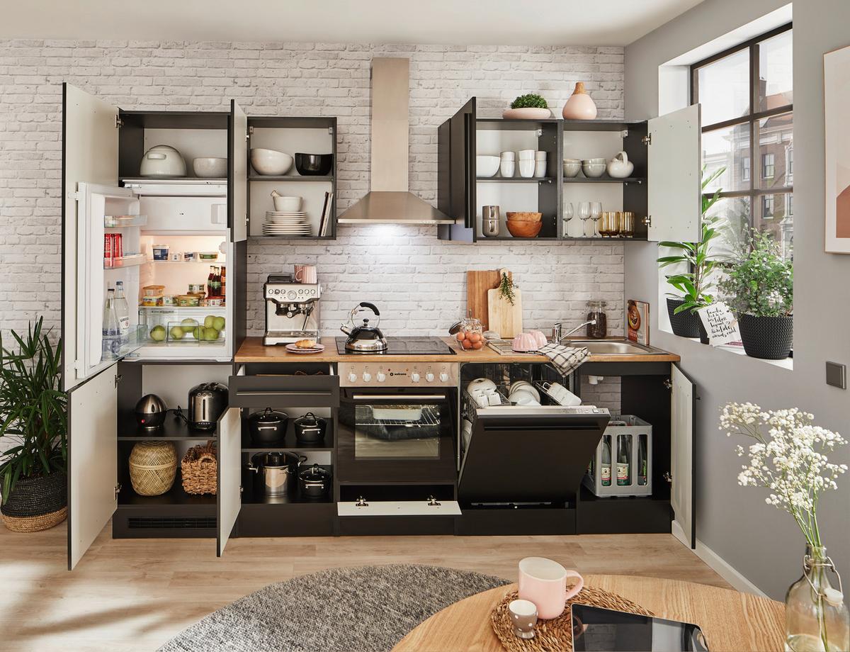 Küchenblock Jazz 8 280 Schwarz B: 280 Cm - Eichefarben/Anthrazit, LIFESTYLE, Holzwerkstoff (280cm) - MID.YOU