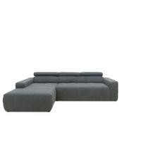 Ecksofa + Kopfteilfunktion Brandon Dunkelgrau Mikrofaser - Dunkelgrau/Schwarz, Design, Textil (175/285cm) - MID.YOU