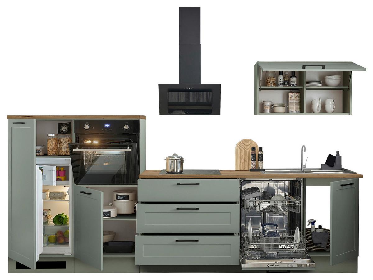 Küchenblock Marseille Grün/Eiche Dekor B: 320 cm - Eiche Artisan/Grün, Design, Holzwerkstoff (320cm) - MID.YOU