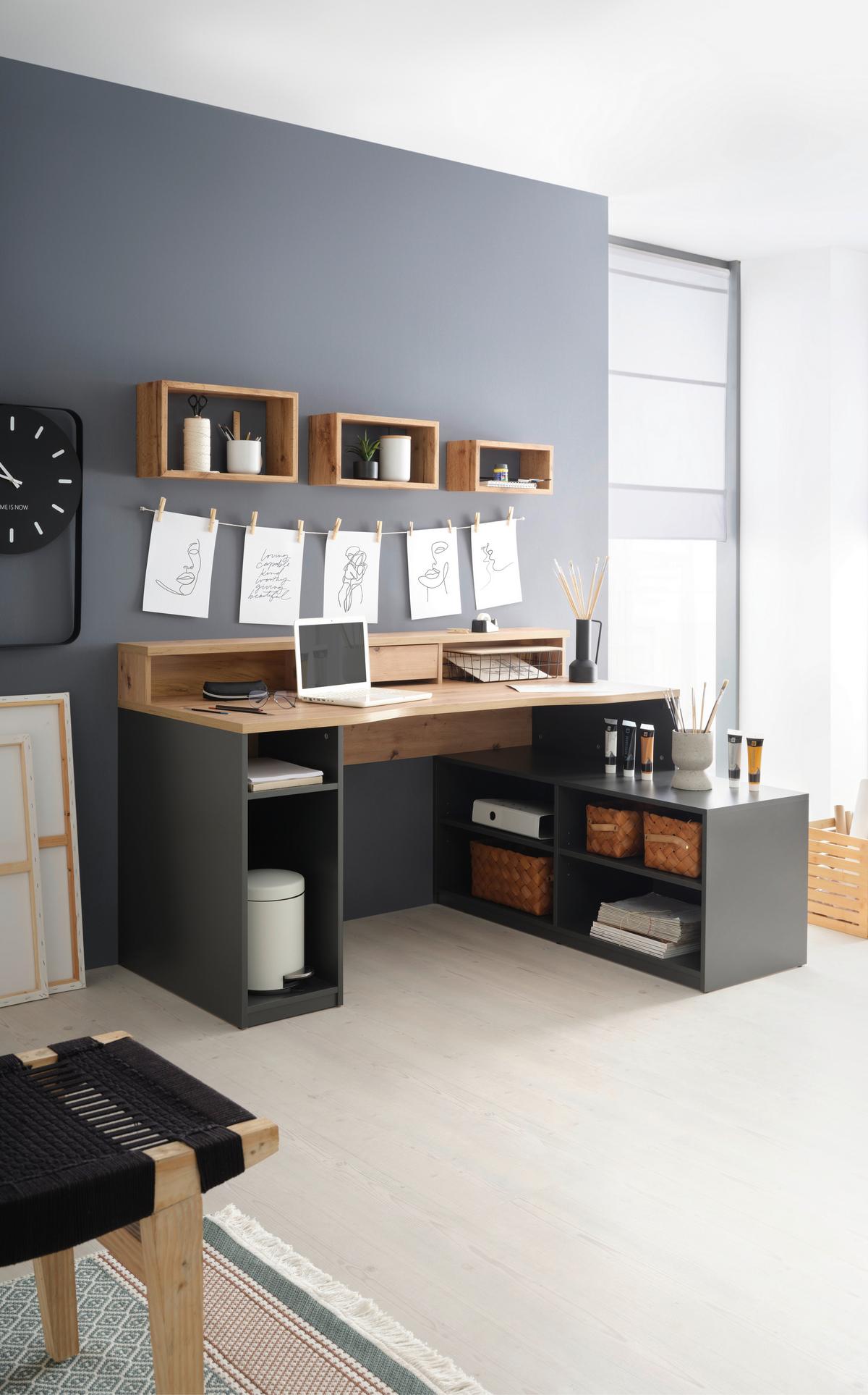 Písací stôl TEAMPLAYER - farba duba/antracitová, Modern, kompozitné drevo (160/92,4/120cm) - Mömax