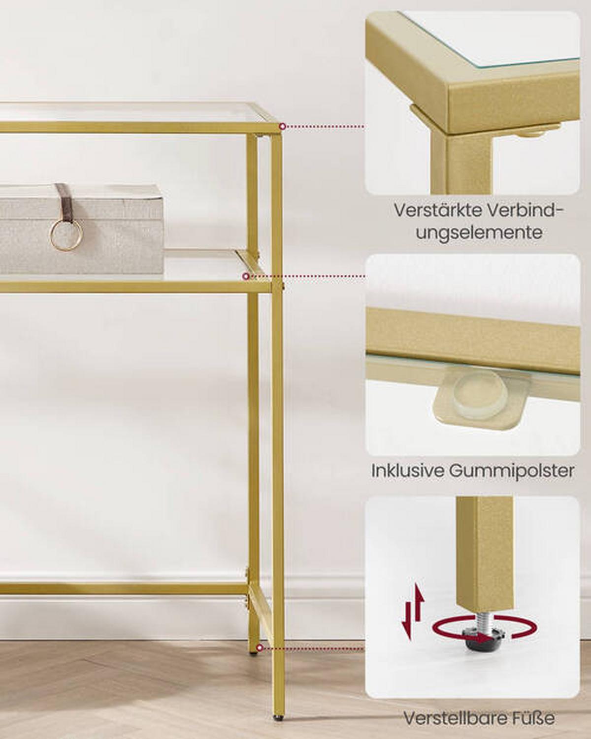 Konsolentisch B: 100 cm Goldfarben - Goldfarben, Trend, Glas/Metall (100/80/35cm) - Boxxx