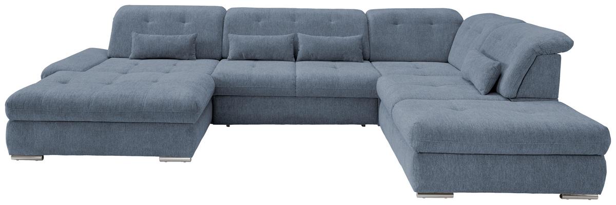 Wohnlandschaft Dalida Mit Schlaffunktion Hellblau - Chromfarben/Hellblau, Design, Textil (195/376/254cm) - Livetastic