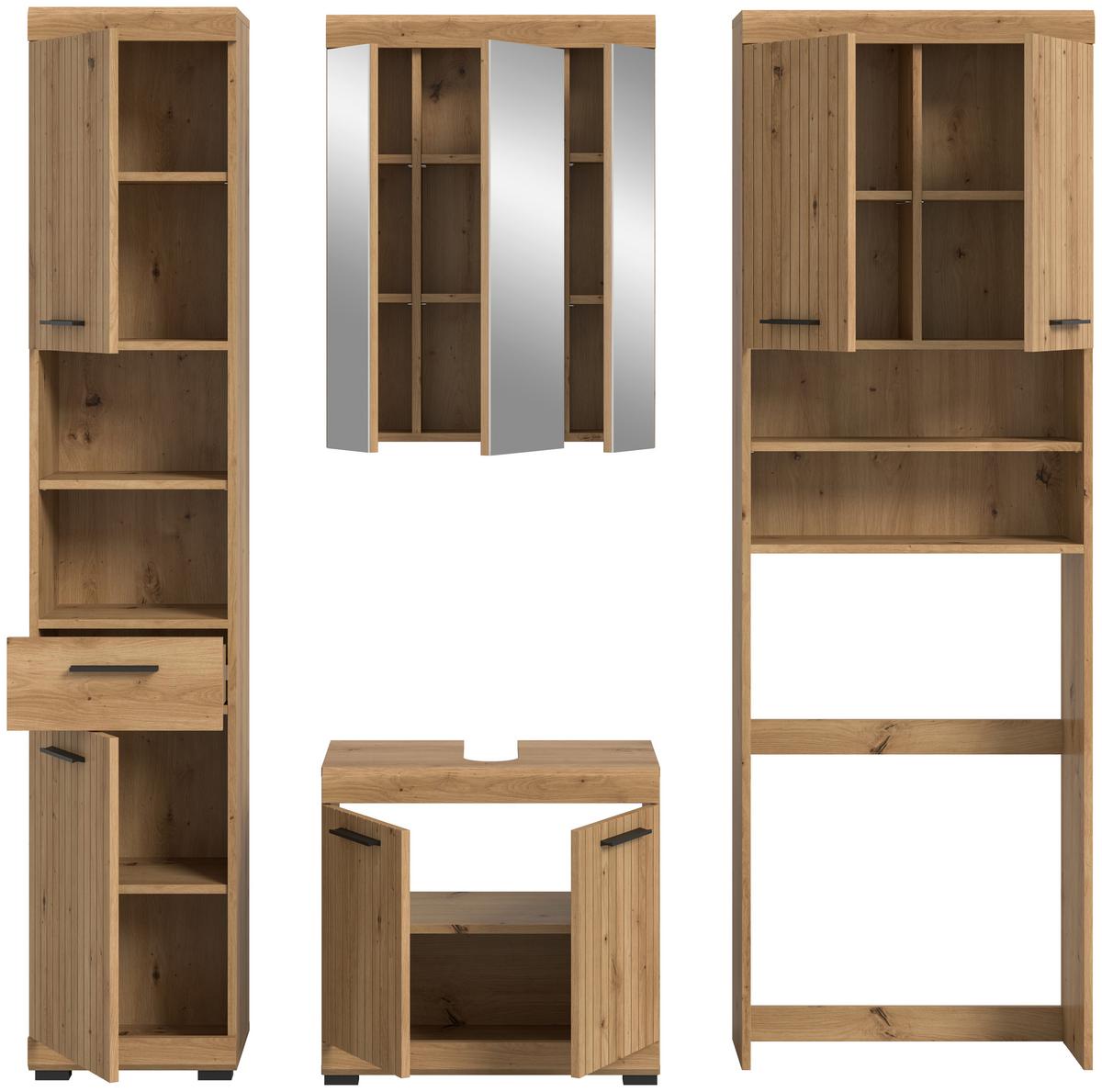 Badezimmer Scout Eiche Artisan Dekor B: 160cm - Schwarz/Eiche Artisan, Trend, Glas/Holzwerkstoff (160cm) - MID.YOU