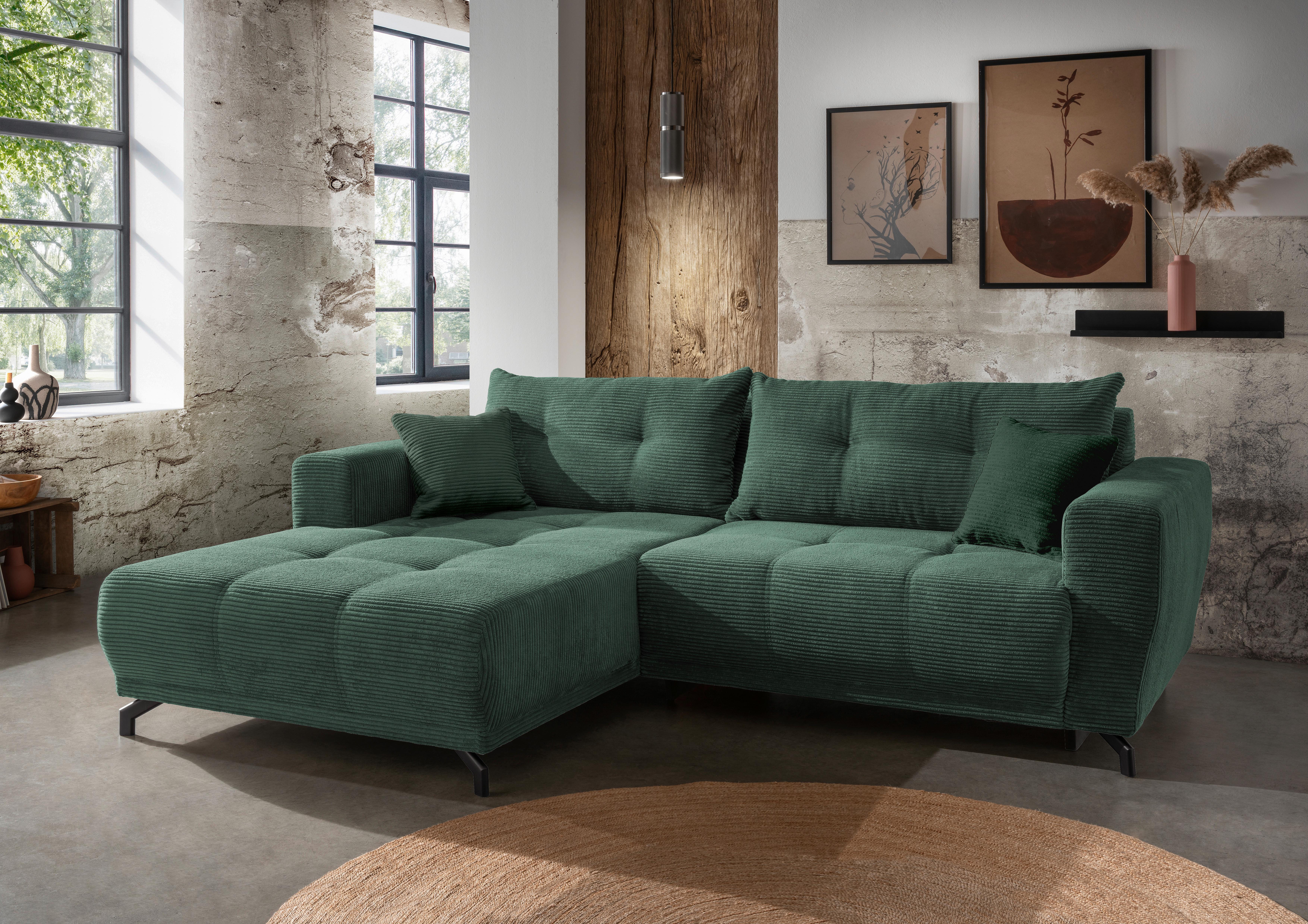 Ecksofa mit Liegefunktion Restato Dunkelgrün - Dunkelgrün/Schwarz, MODERN, Holz/Textil (177/246cm) - MID.YOU