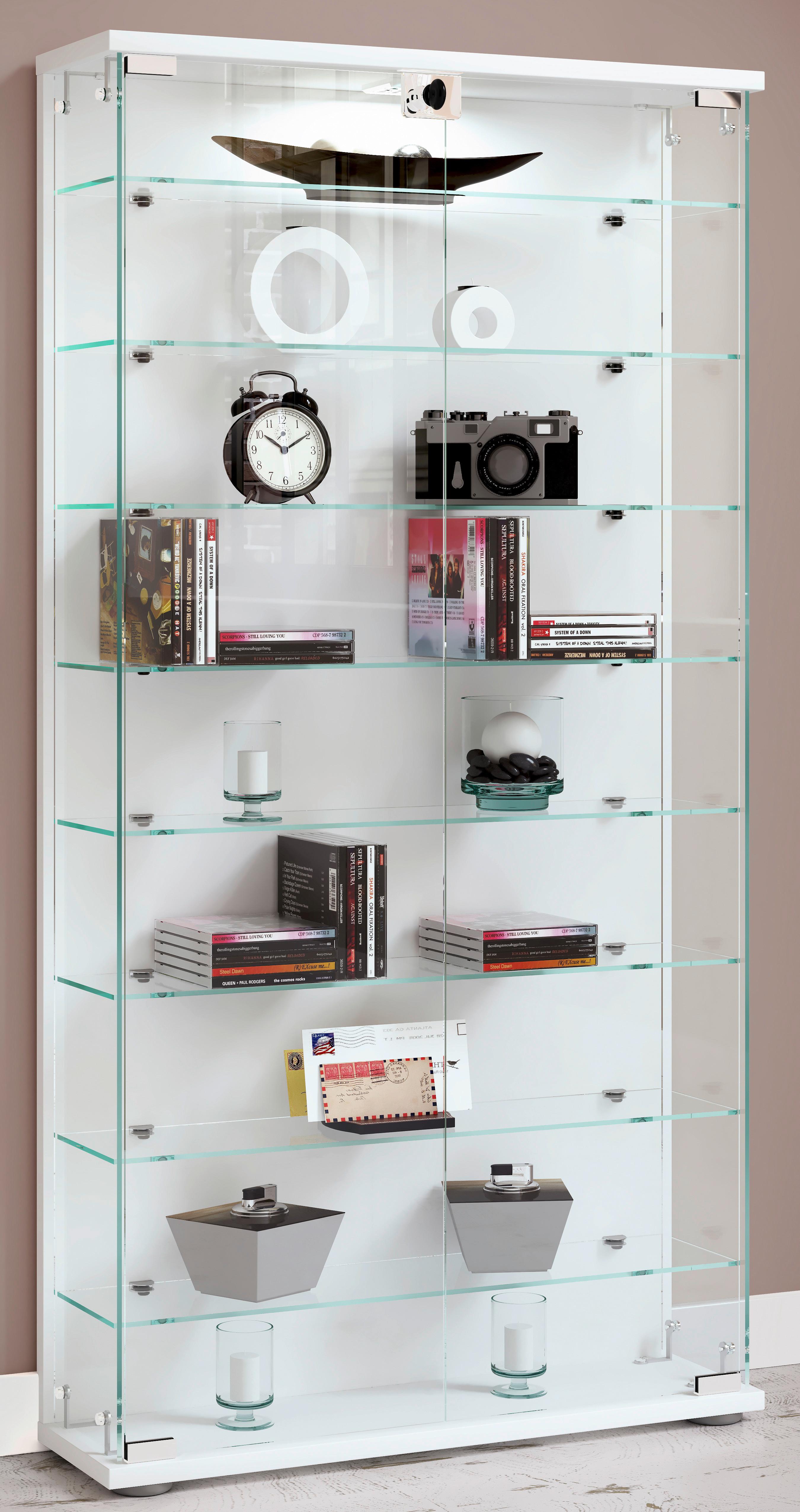 Vitrine Stelas Weiß B: 59 cm - Transparent/Schwarz, Design, Glas/Holzwerkstoff (59/114/17cm) - MID.YOU