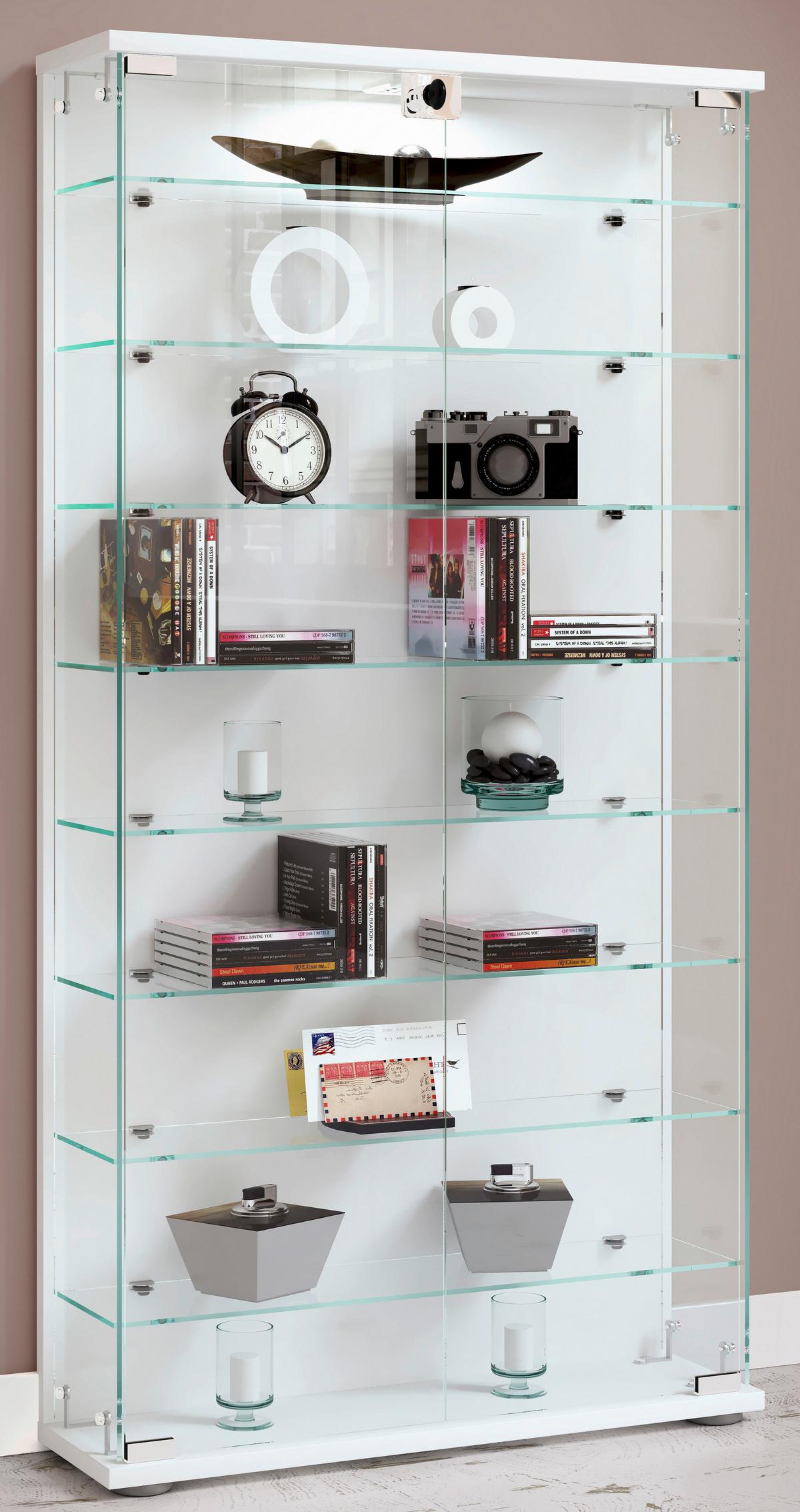 Vitrine Stelas Weiß B: 59 cm - Transparent/Schwarz, Design, Glas/Holzwerkstoff (59/114/17cm) - MID.YOU