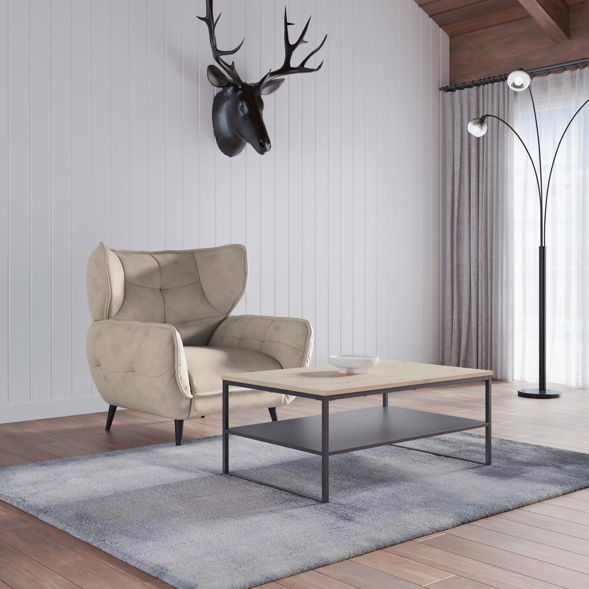Kreslo ušiak PESCARA, sahara - čierna/Sahara, Modern, textil (103/105/98cm)