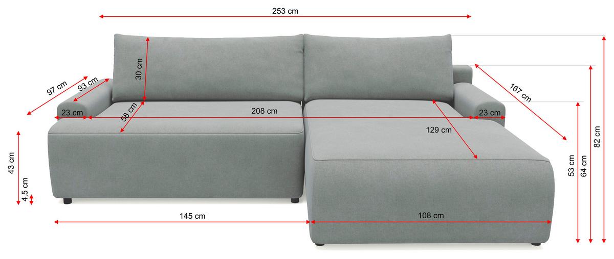 Eckschlafsofa Prag, Creme S: 167x253 cm - Creme/Schwarz, MODERN, Textil (167/253cm) - Trendmanufaktur