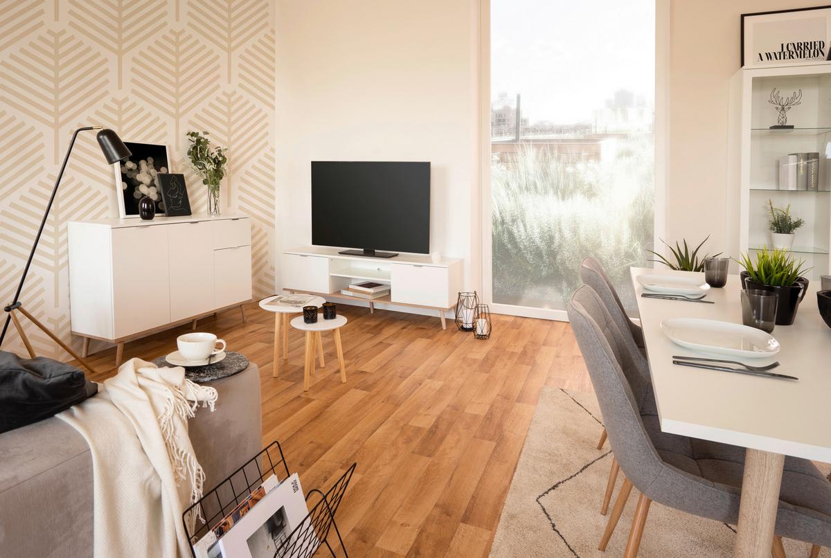 Kommode Mit Echtholz-füßen B 120cm Göteborg 56, Weiß/eiche - Weiß/Sonoma Eiche, KONVENTIONELL, Holzwerkstoff (120/85/40cm) - MID.YOU