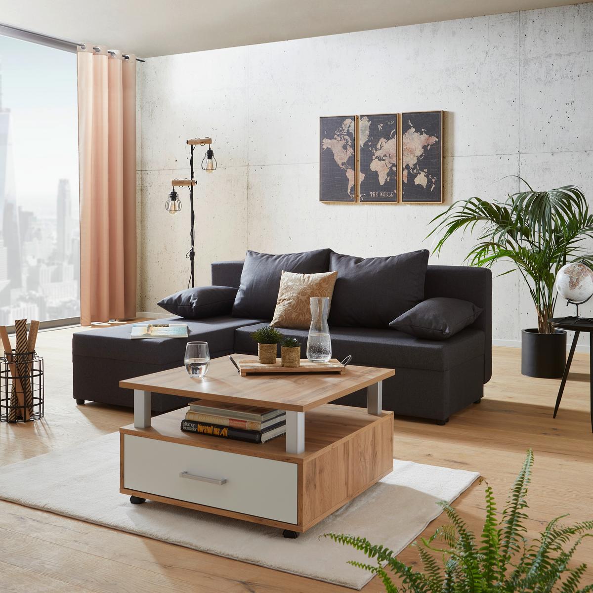 Ecksofa M. Bettfunktion Jon M. Kissen Grau 195x147 Cm - Schwarz/Grau, Design, Textil (195/147cm) - P & B